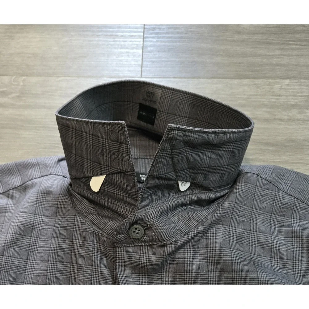 Kenneth Cole Awearness Men's Shirt 16.5 34/35 Gray Check Button Up SLIM FIT NWT